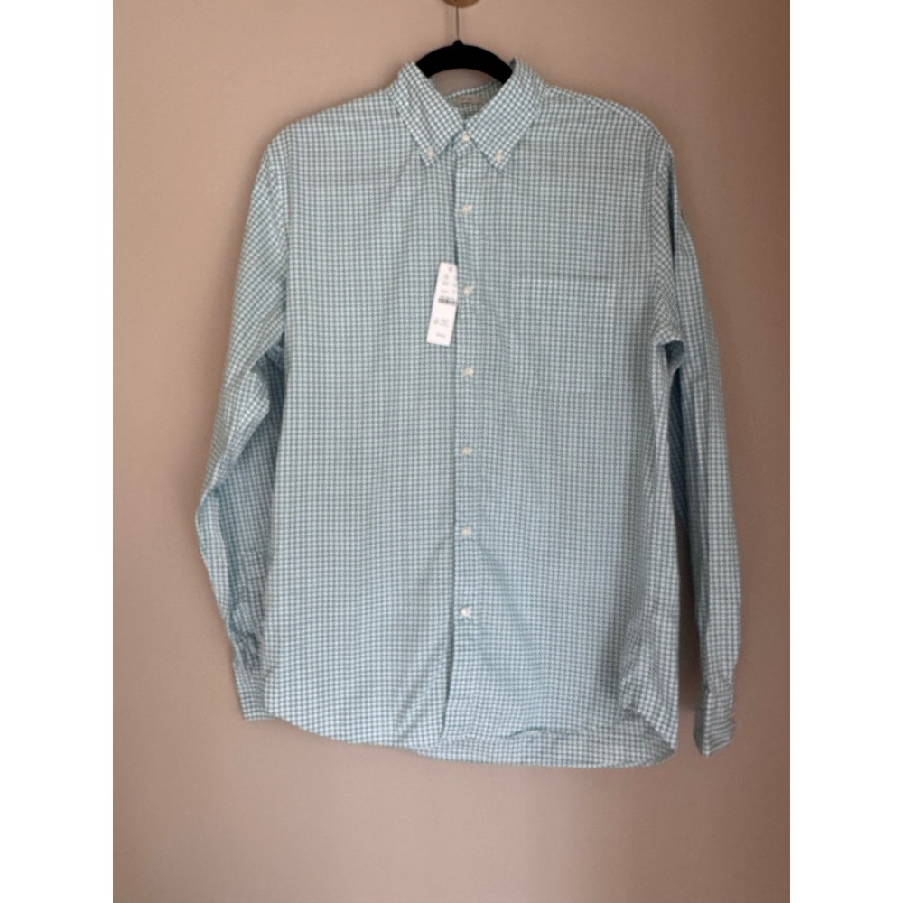 NWT J.Crew Mens Secret Wash Organic Cotton Gingham Shirt Green White Size M
